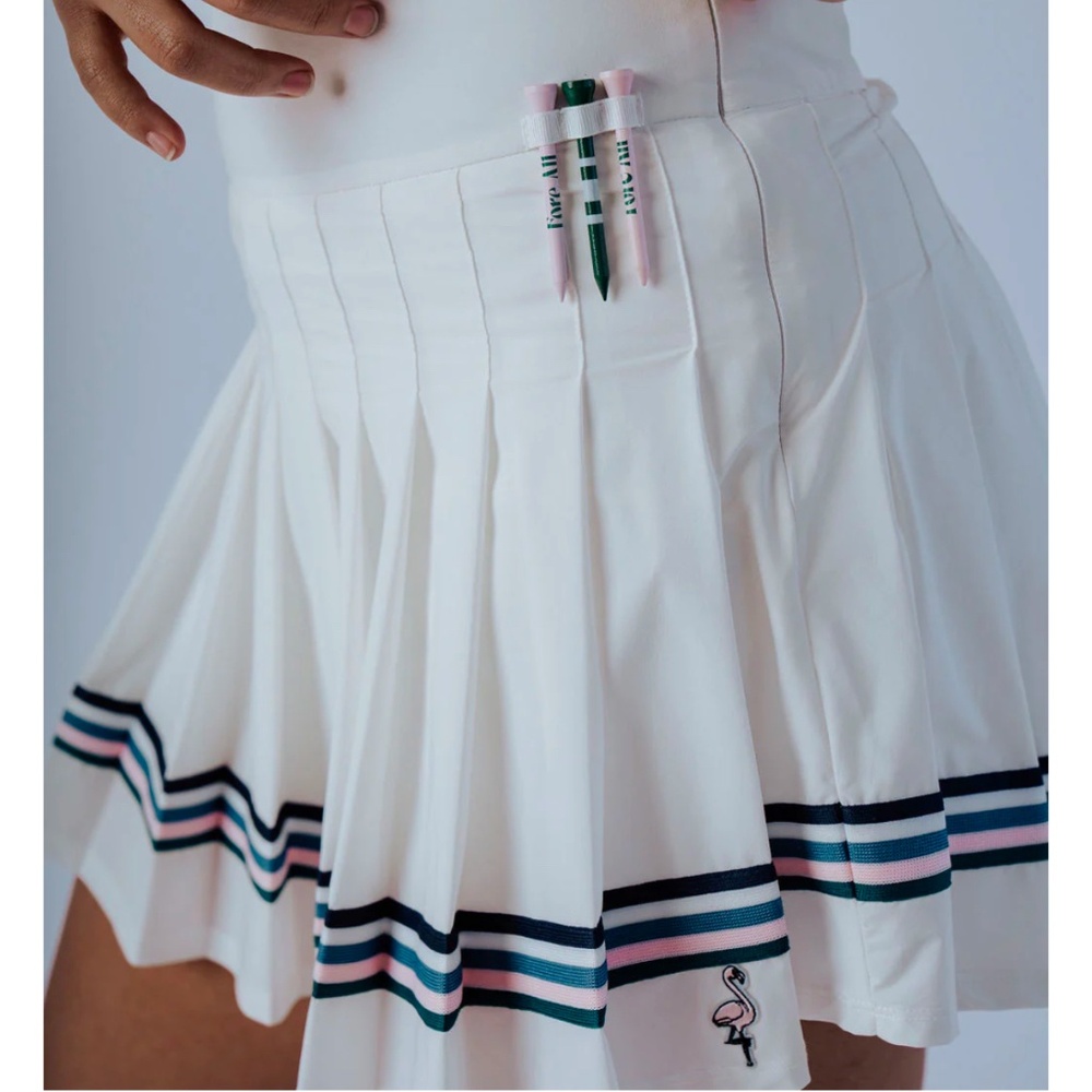 White Pleated Skirt with Striped Hem